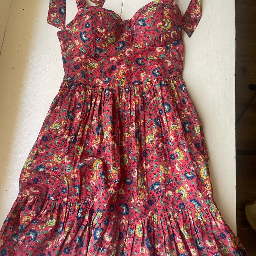 Floral Red Strapless Dress